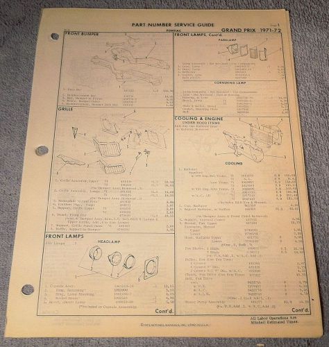 1971 72 pontiac grand prix parts manual service guide illustrations numbers