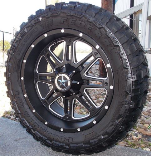 20&#034; matte black lonestar wheels 35&#034; m/t tires dodge jeep 20x9 5x139.7 5x127 rims