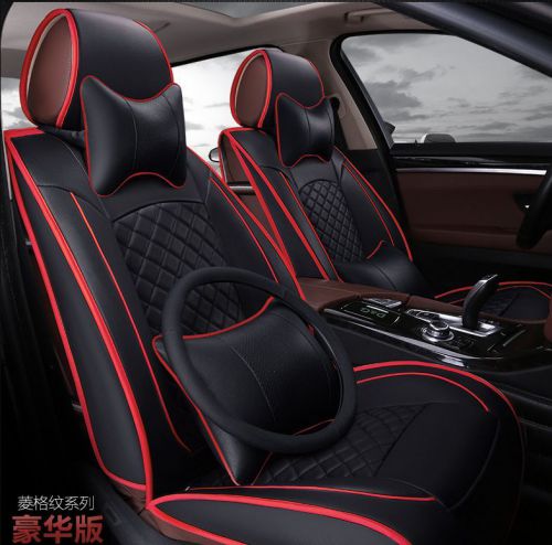 5seat full surround ice silk leather car seat cushion cover for all car red wine