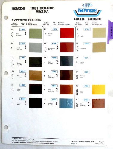 1981  mazda dupont color paint chip chart all models