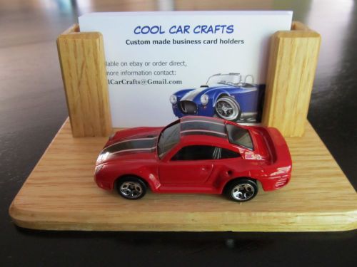 Oak business card holder w/red porsche 959 die cast car desk or sales display