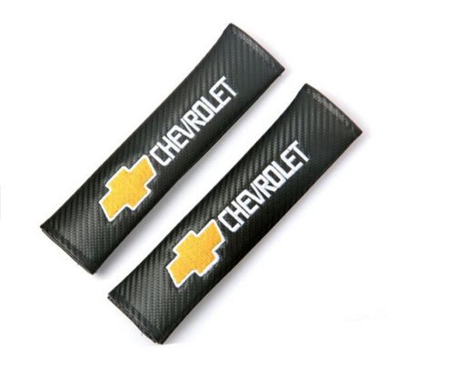 2x black carbon fiber car logo seat belt shoulder pads cover for chevrolet sport