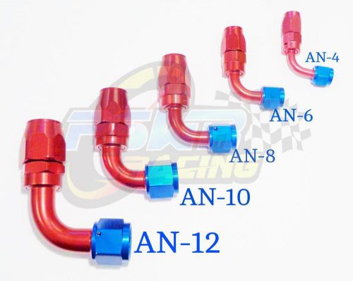 Pswr swivel oil fuel/gas hose end fitting red/blue an-10, 90 degree 7/8 14 unf