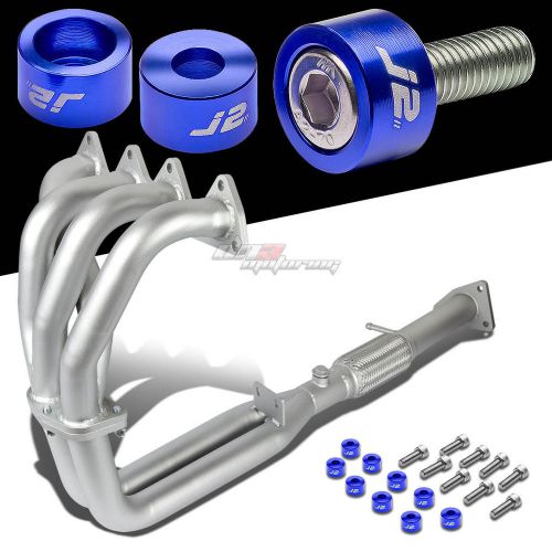 J2 for h22 bb1 ceramic exhaust manifold 4-2-1 header+blue washer cup bolts