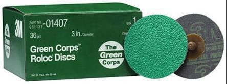 3m 01407 green corps roloc cloth disc 264f 36yf 3" grinding discs box of 25