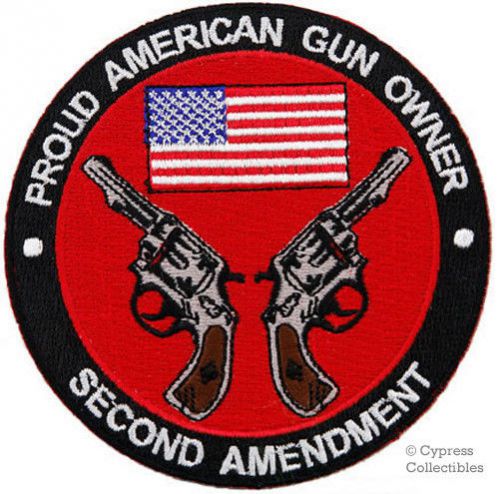 Proud american gun owner iron-on patch second amendment embroidered handgun new