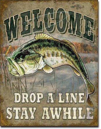 Welcome bass fish vintage tin sign shop garage dorm gas pole reel gameroom gift 