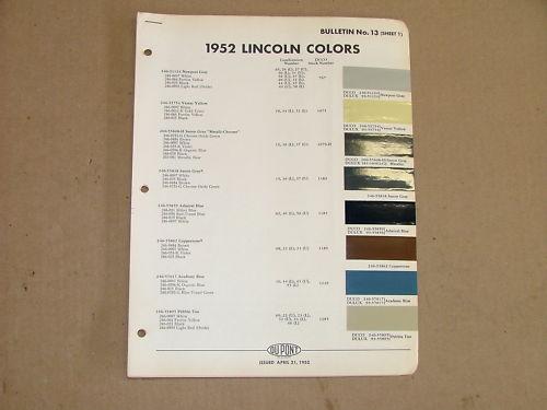 1952 lincoln dupont paint chips original colors chart