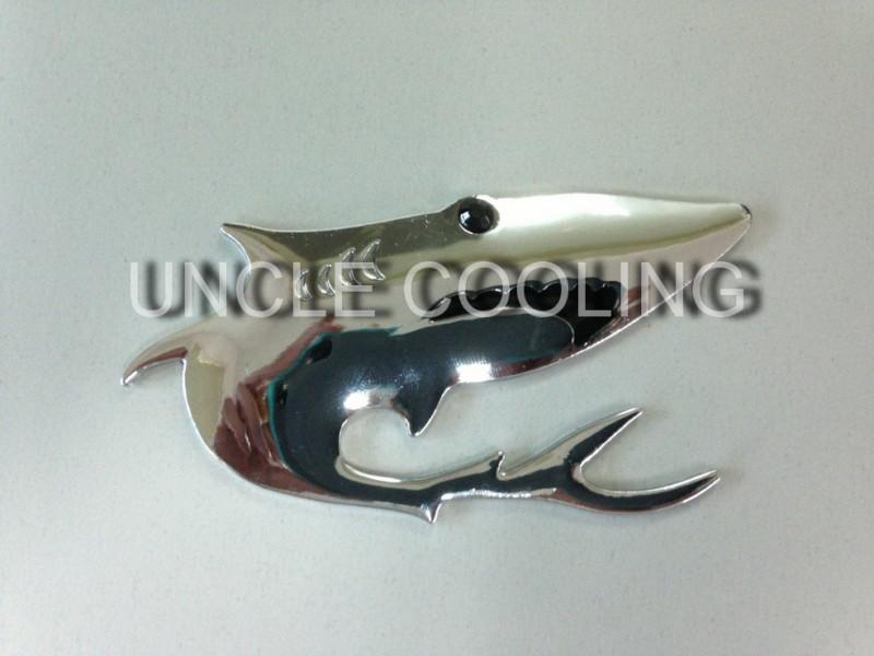 Sliver chrome shark shape tone fish logo metal badge sticker decal universal car