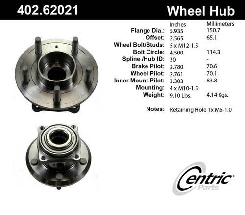 Centric parts axle bearing and hub assembly 402.62021e