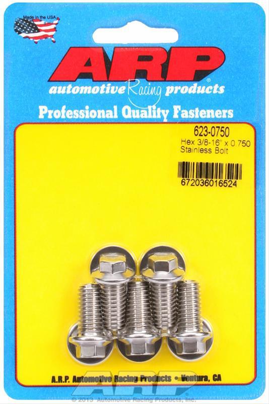 Arp bolts hex head stainless 300 polished 3/8"-16 rh thread 0.750" uhl set of 5