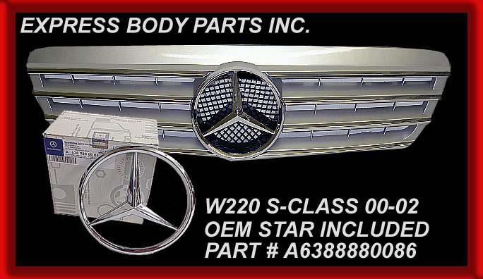 2000-2002 w220 silver grille s-class s430 s500 s55 w/chrome star new