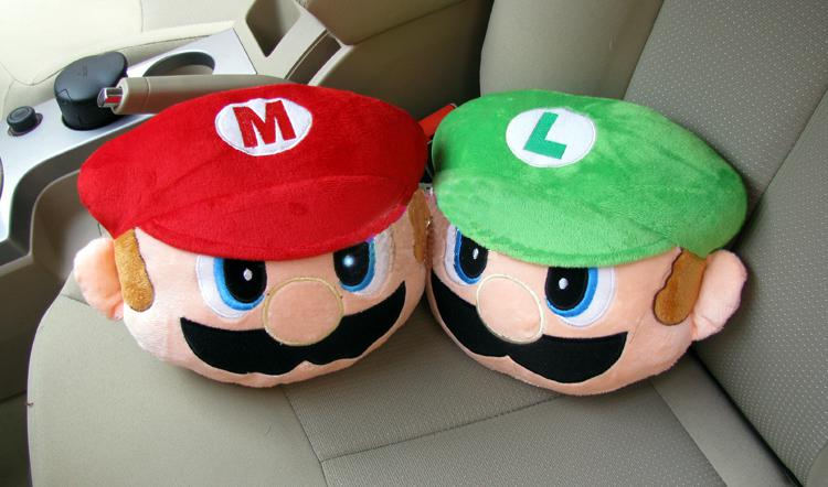 Very cute super mario neck rest cushion pillow for auto car seat red/green 1pair