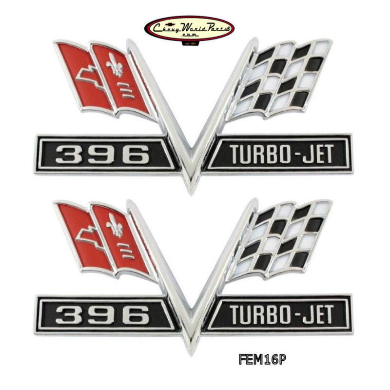 65-67 chevelle el camino 396 turbo jet fender emblem pair