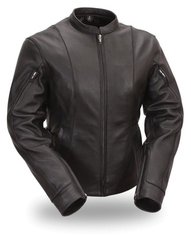 Side buckled ladies leather motorcycle jacket fil177cslz free gloves