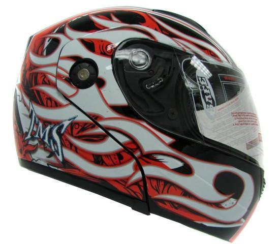Flame black/red/white flip up modular full face motorcycle helmet dot~m/medium