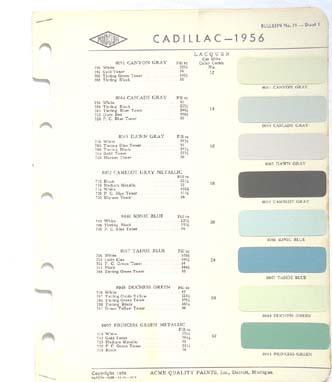 1956 cadillac acme proxlin color paint chip chart all models original 