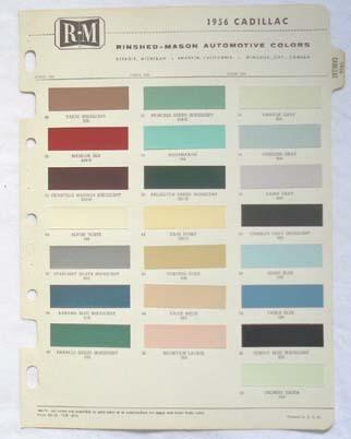 1956 cadillac r-m color paint chip chart all models original 