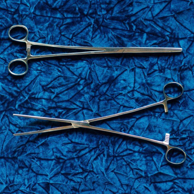 Hemostats / locking forceps 12" - 1 curved 1 straight - stainless steel new