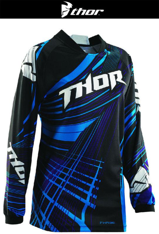 Thor womens phase flora black blue dirt bike jersey motocross mx atv 2014