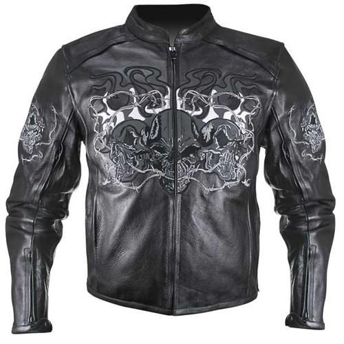 Reflective evil triple flaming skulls cruiser armored motorcycle jacket