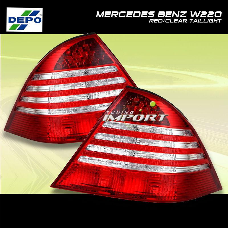 00 01 02 03 04 05 mercedes benz w220 s430/s500 depo red/clear tail light lights