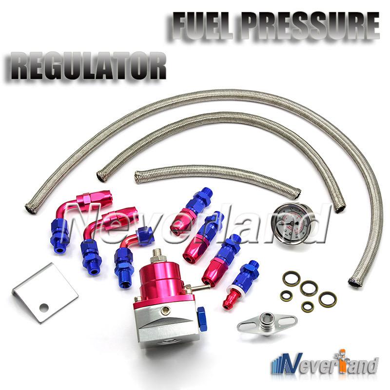 Adjustable efi fuel pressure regulator kit w/ oil 160psi gauge braided fuel hose