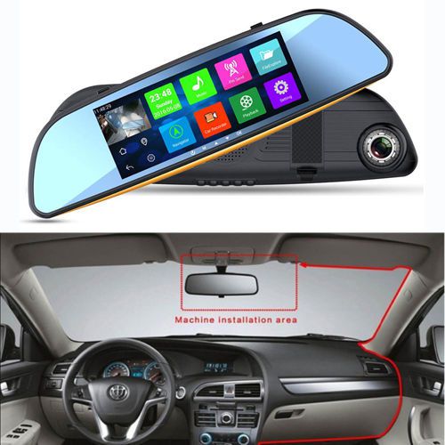 Dvr gps navigation bluetooth within car rear view mirror monitor reverse camera