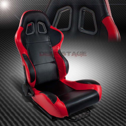 2 x red+carbon pvc leather sports style racing seats+mounting sliders right side