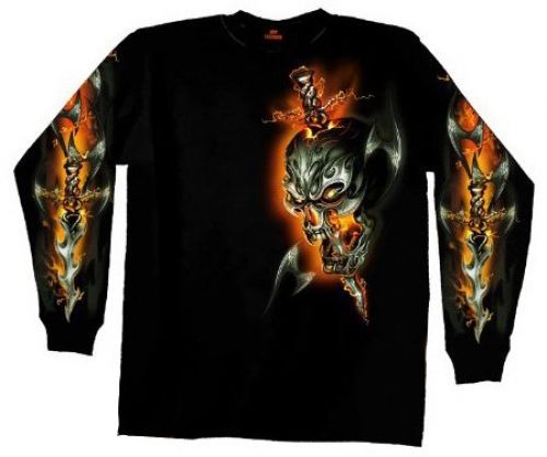 Hot leathers electric skull long sleeve t-shirt (black, xxx-large)