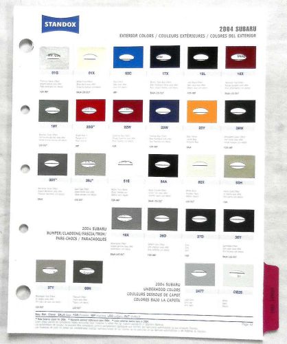 2004 subaru standox  color paint chip chart all models original