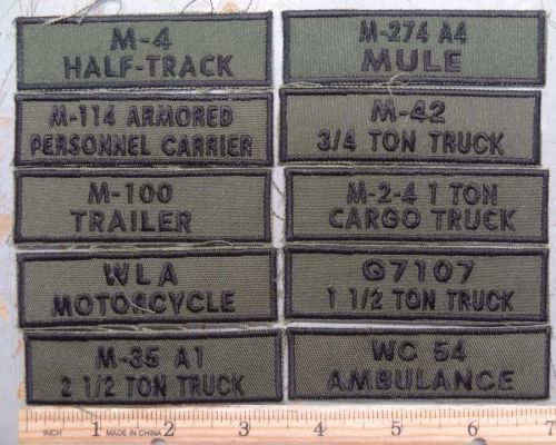 Various o.d. military vehicle tabs / patches - military vehicle collecting club