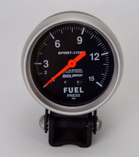 Sport-comp auto meter with mount 3411 fuel psi gauge 2-5/8&#034; 15psi mechanical