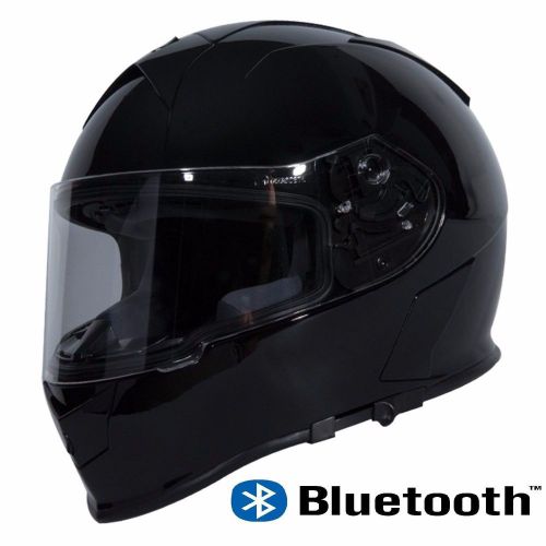 T14b bluetooth motorcycle helmet full face dual visor solid gloss black