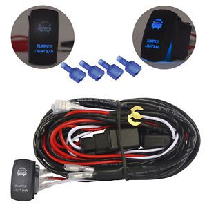 12ft wiring harness kit blue led bumper light bar for jeep,utv,atv button switch