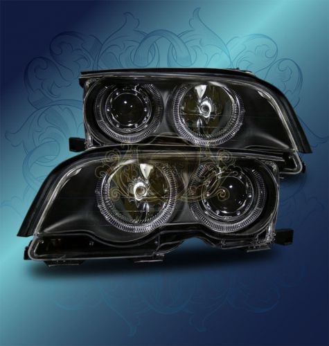 99-01 bmw e46 3 series 2 door coupe dual halo projector black headlights lamps