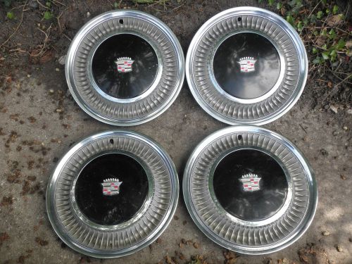 1976 cadillac seville &amp; fleetwood hubcaps factory color coded black (4)