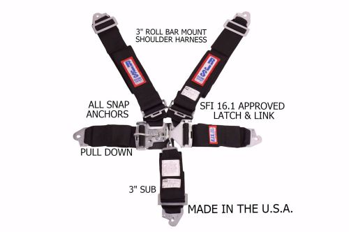 Rjs  sfi 16.1 5pt latch &amp; link snap harness belt roll bar mount black 1128701