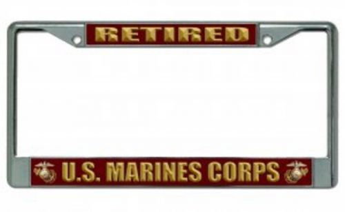 U.s. marines corps retired chrome license plate frame