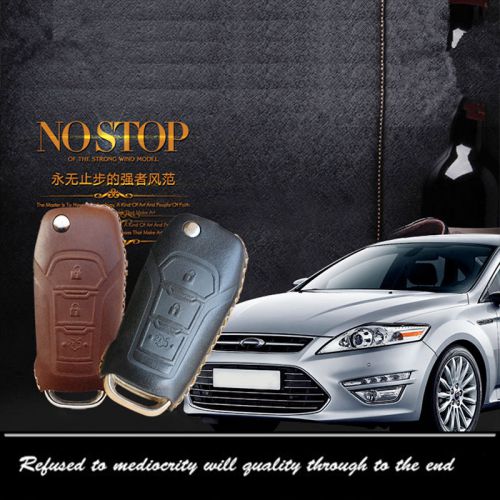 Car remote key fob case holder top leather cover chains fit for ford fucos key