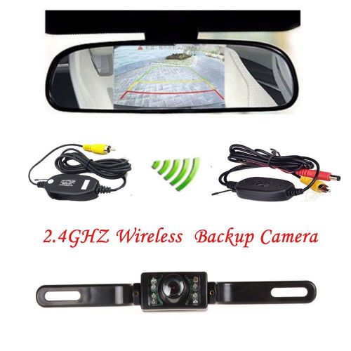 Wireless 4.3&#034; car tft lcd mirror monitor+reverse car rear view backup camera kit