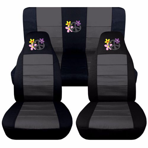 Seat covers fit 2011-2014 volkswagen beetle coupe black charcoal flower power