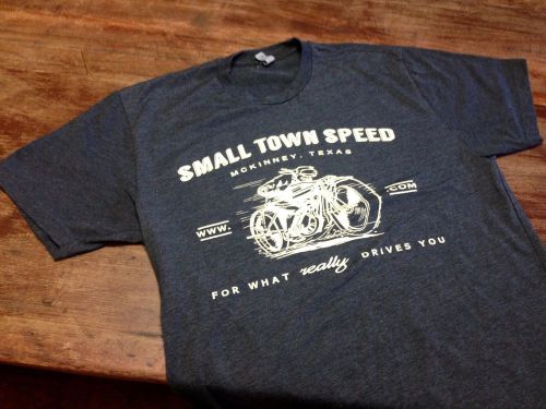 Large black heathered small town speed vintage look boardtrack motorcycle shirt
