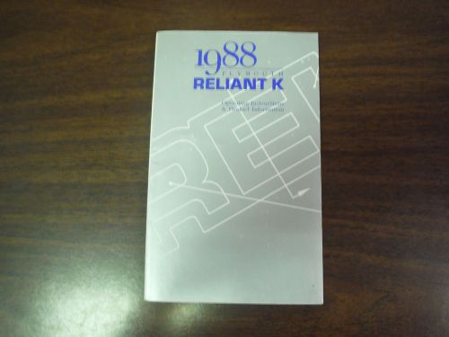 1988 plymouth reliant k owners manual in sleeve with extras