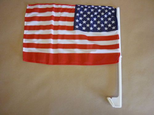 Lot of 2 car window clip on american flags 10&#034; x 18&#034; with tags