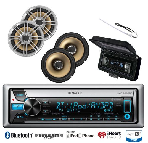 Kenwood marine usb cd bluetooth radio, cover, antenna, 6.5&#034; marine polk speakers