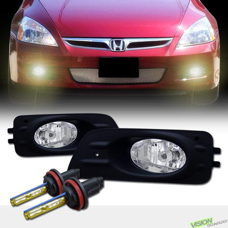 H11 bulb yellow xenon hid+clear lens fog lights lamps+switch 06-07 accord 4d/4dr