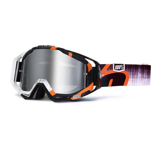 100% motocross goggles racecraft orange destruct - silver mirror lens