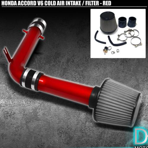 Stainless washable cone filter + cold air intake 98-02 accord v6 01-03 cl tl red