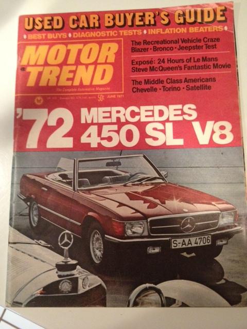 Motor trend magazine mercedes 1972 450sl -  w107 excellent condition